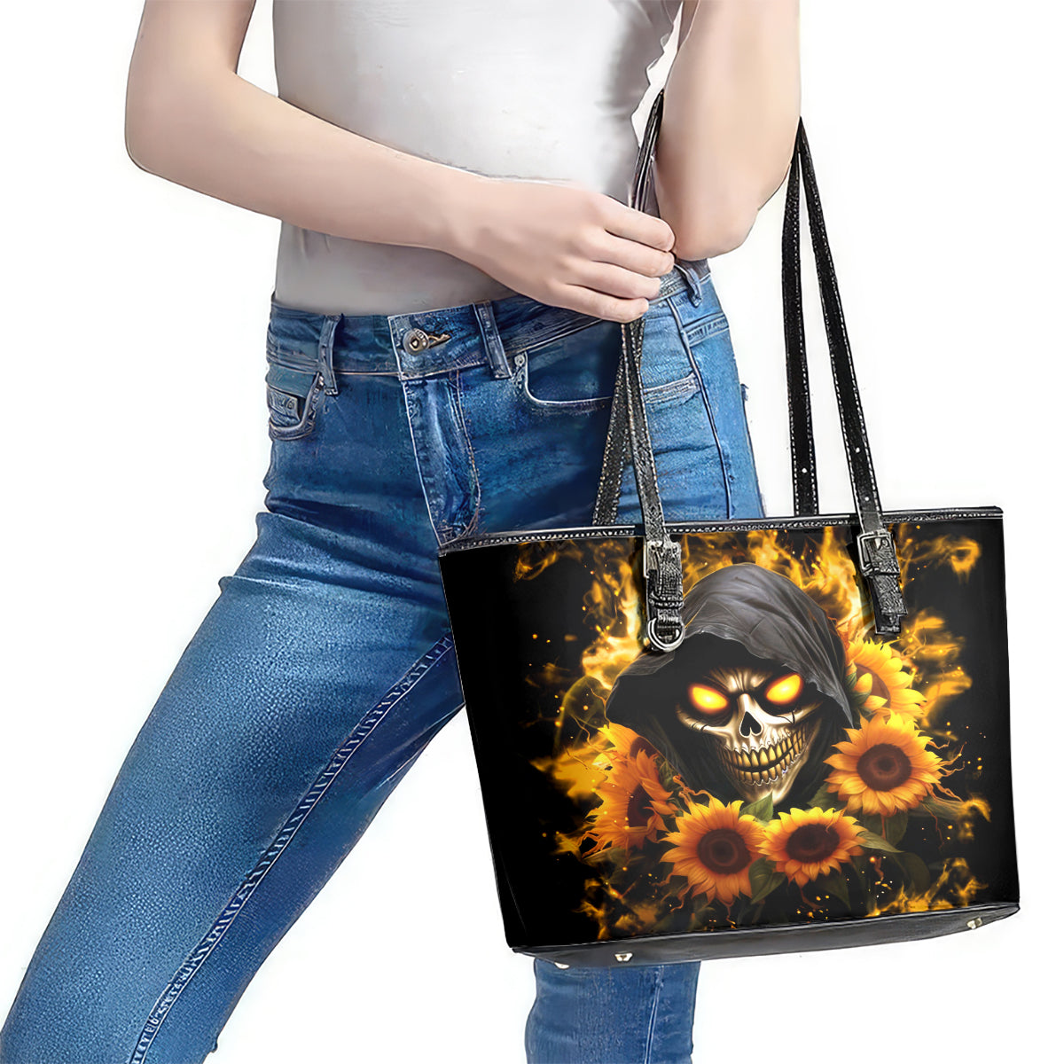 Sunflower Skull Leather Tote Bag Assuming I Was Like Most Girls Was Your First Mistake DT01