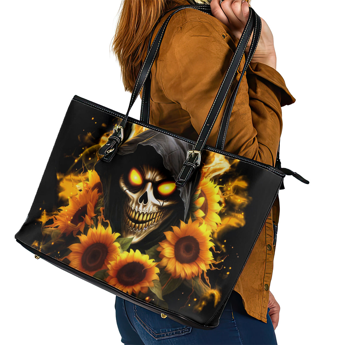 Sunflower Skull Leather Tote Bag Assuming I Was Like Most Girls Was Your First Mistake DT01