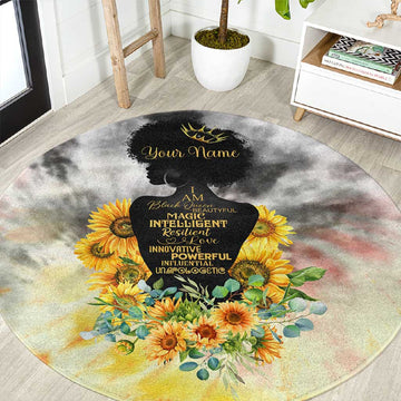 Vintage Flowers - I Am Black Queen Round Carpet DT02