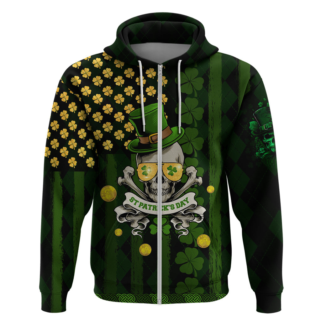 St Patrick's Day Skull Hoodie American Flag Shamrock DT02