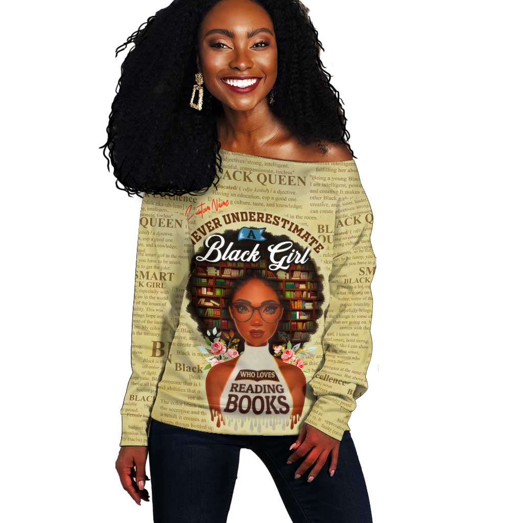 Personalized Black Girl African Off Shoulder Sweater Never Underestimate A Book Lover DT02