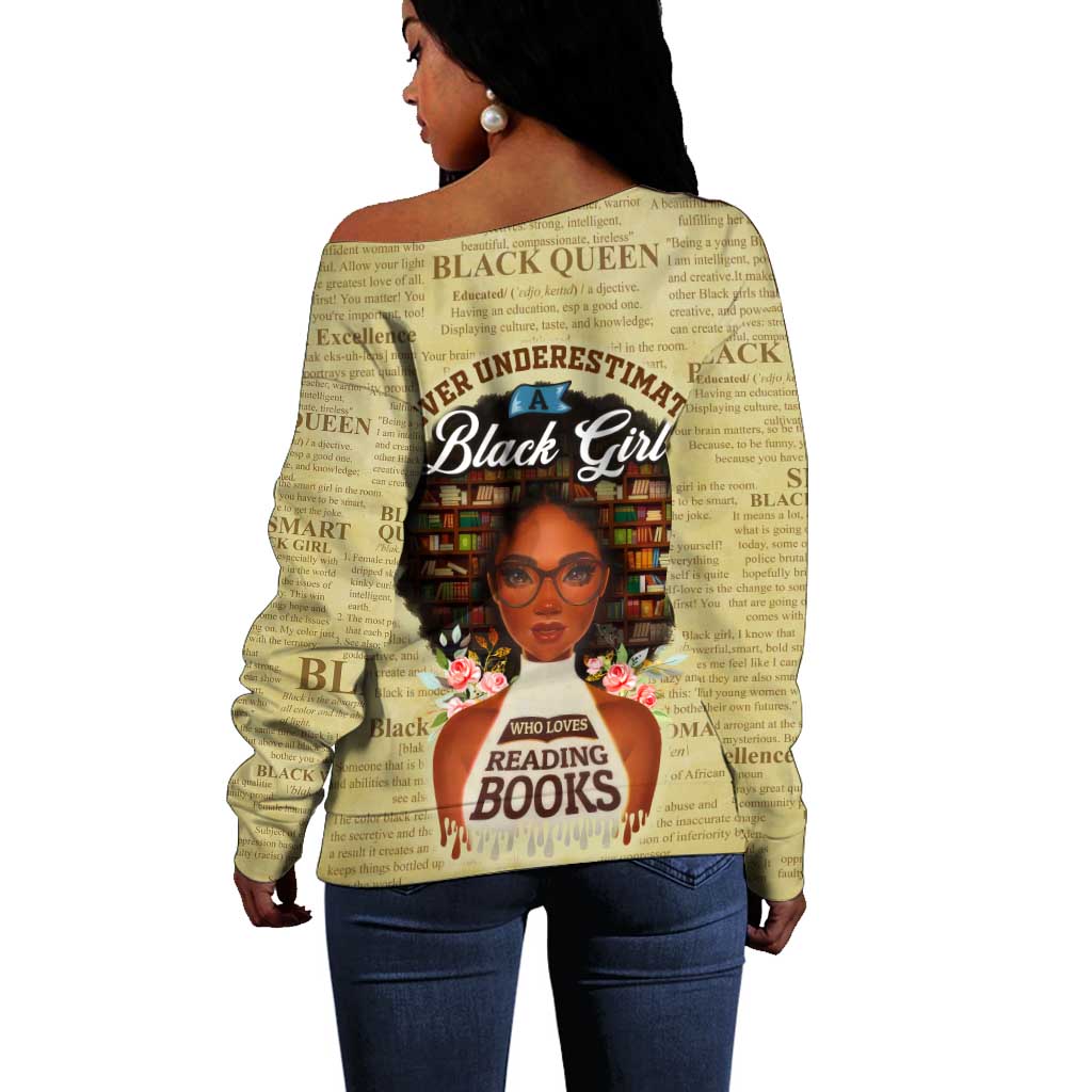 Personalized Black Girl African Off Shoulder Sweater Never Underestimate A Book Lover DT02