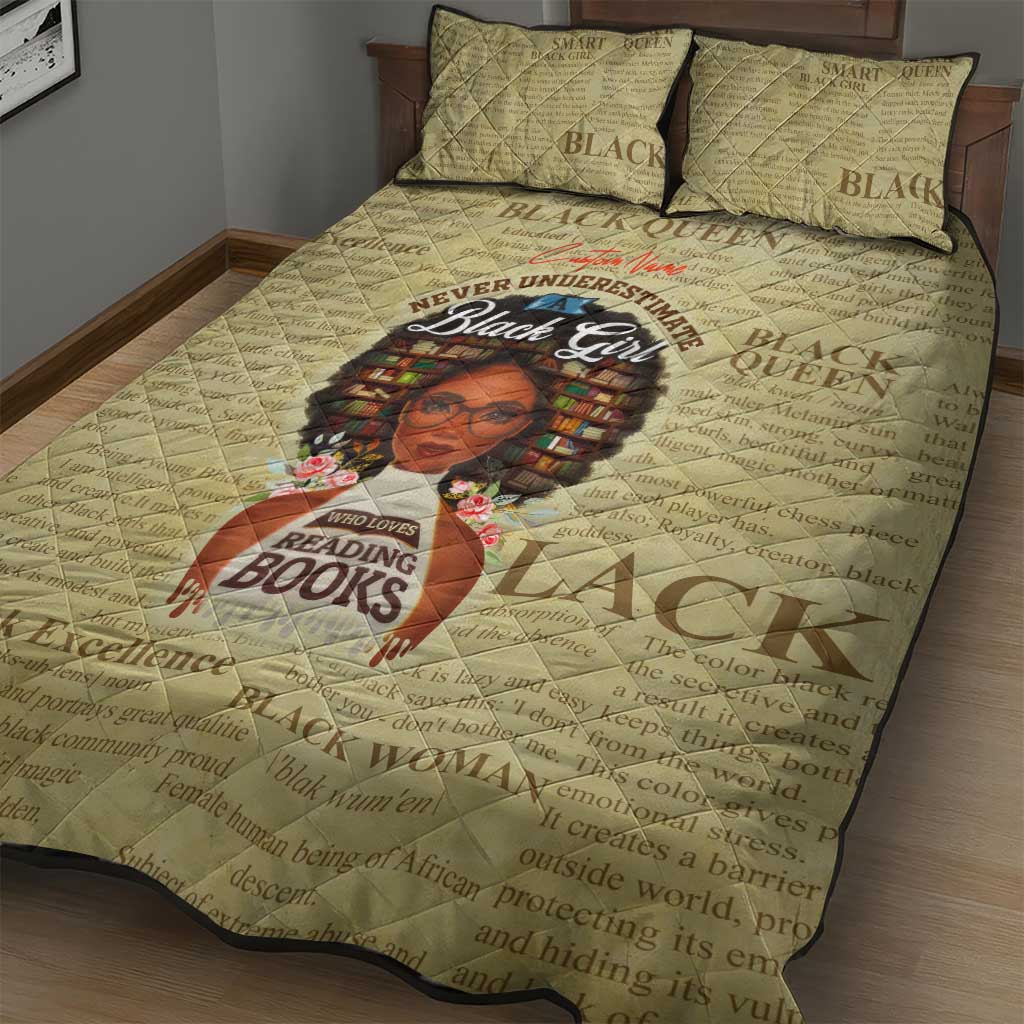 Personalized Black Girl African Quilt Bed Set Never Underestimate A Book Lover DT02