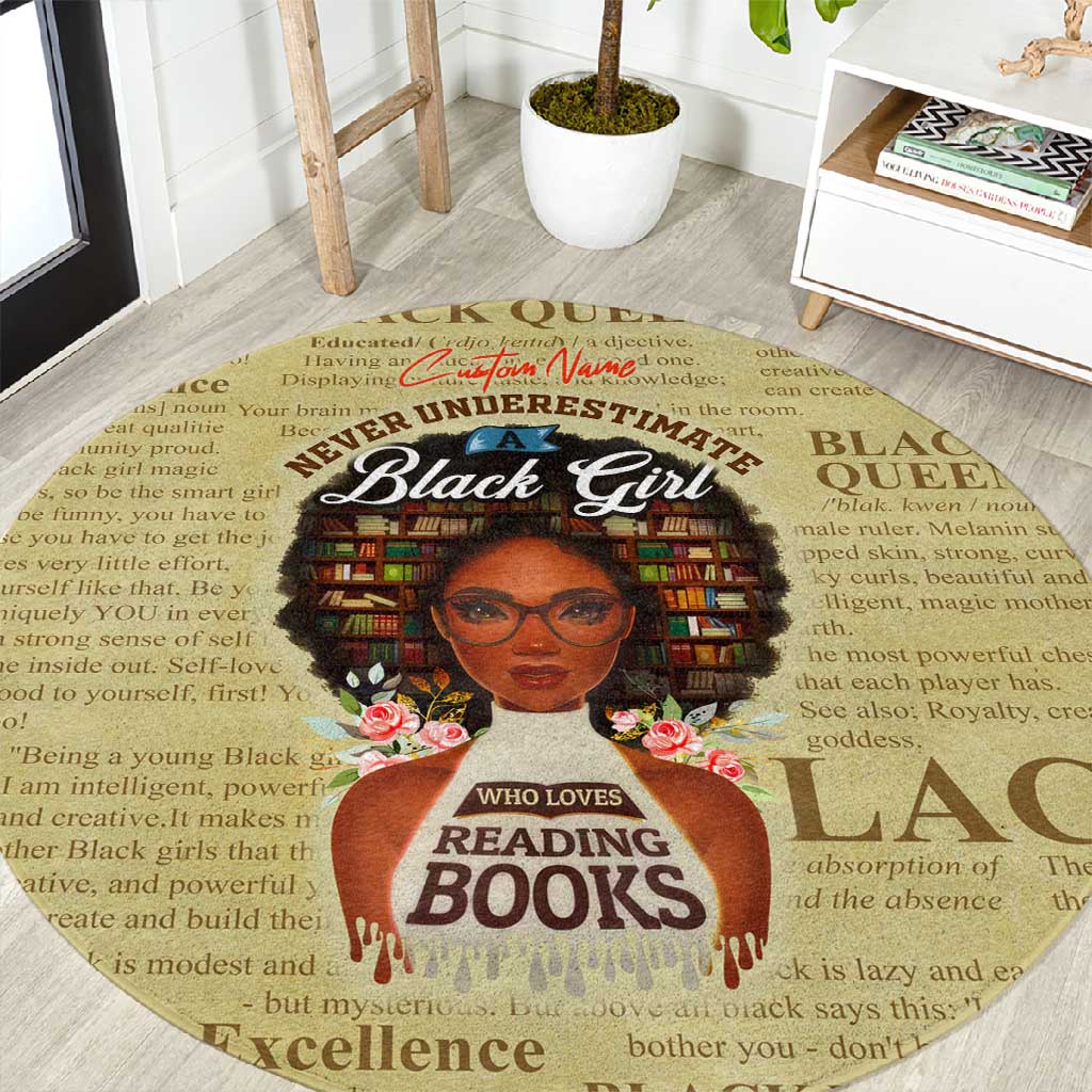 Personalized Black Girl African Round Carpet Never Underestimate A Book Lover DT02