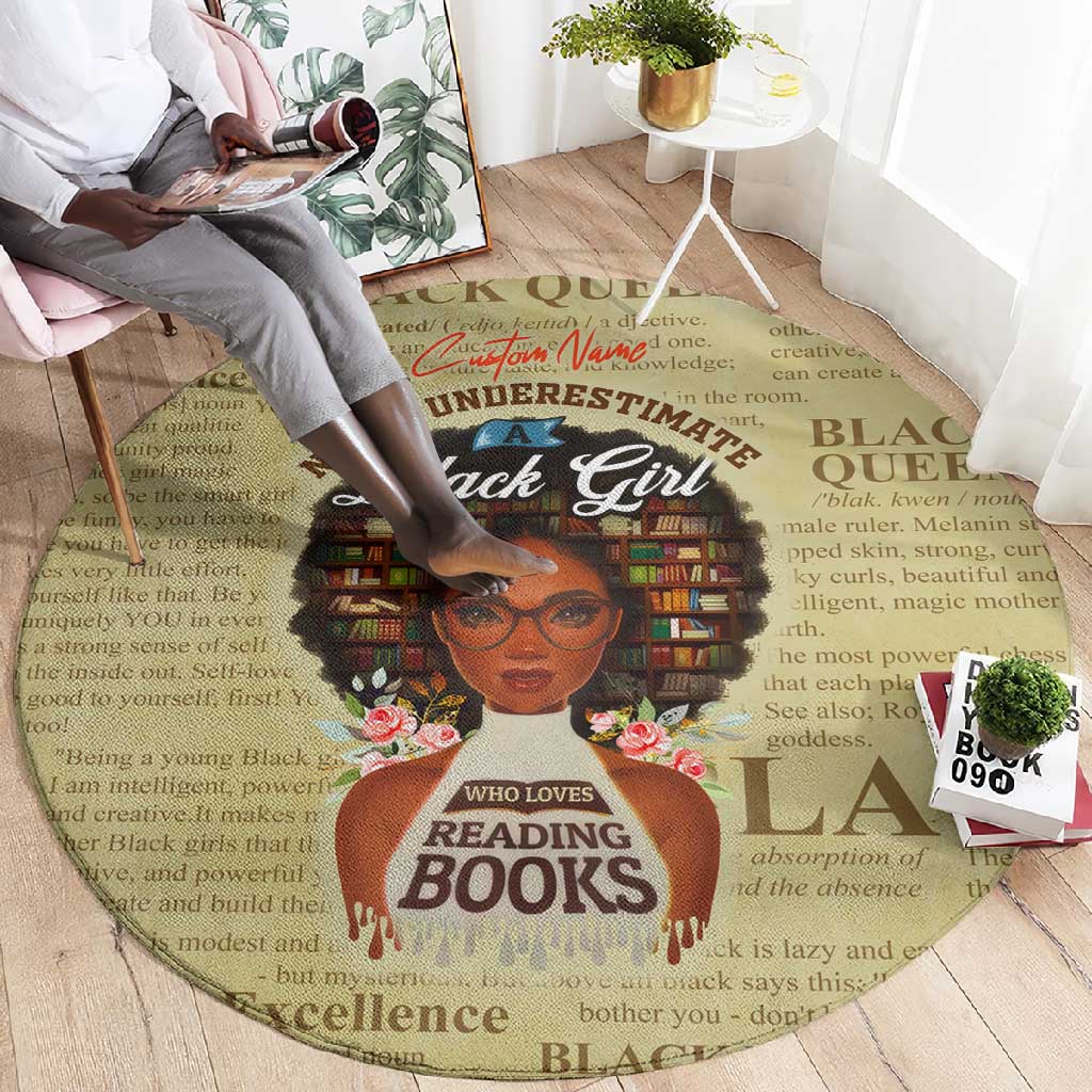 Personalized Black Girl African Round Carpet Never Underestimate A Book Lover DT02