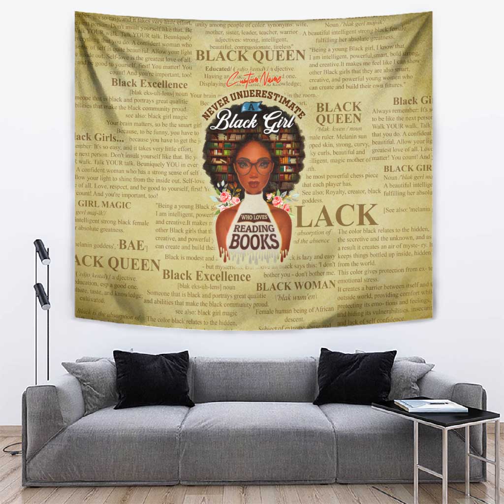 Personalized Black Girl African Tapestry Never Underestimate A Book Lover DT02