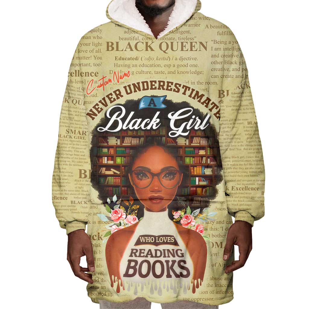 Personalized Black Girl African Wearable Blanket Hoodie Never Underestimate A Book Lover DT02