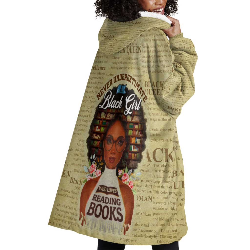 Personalized Black Girl African Wearable Blanket Hoodie Never Underestimate A Book Lover DT02