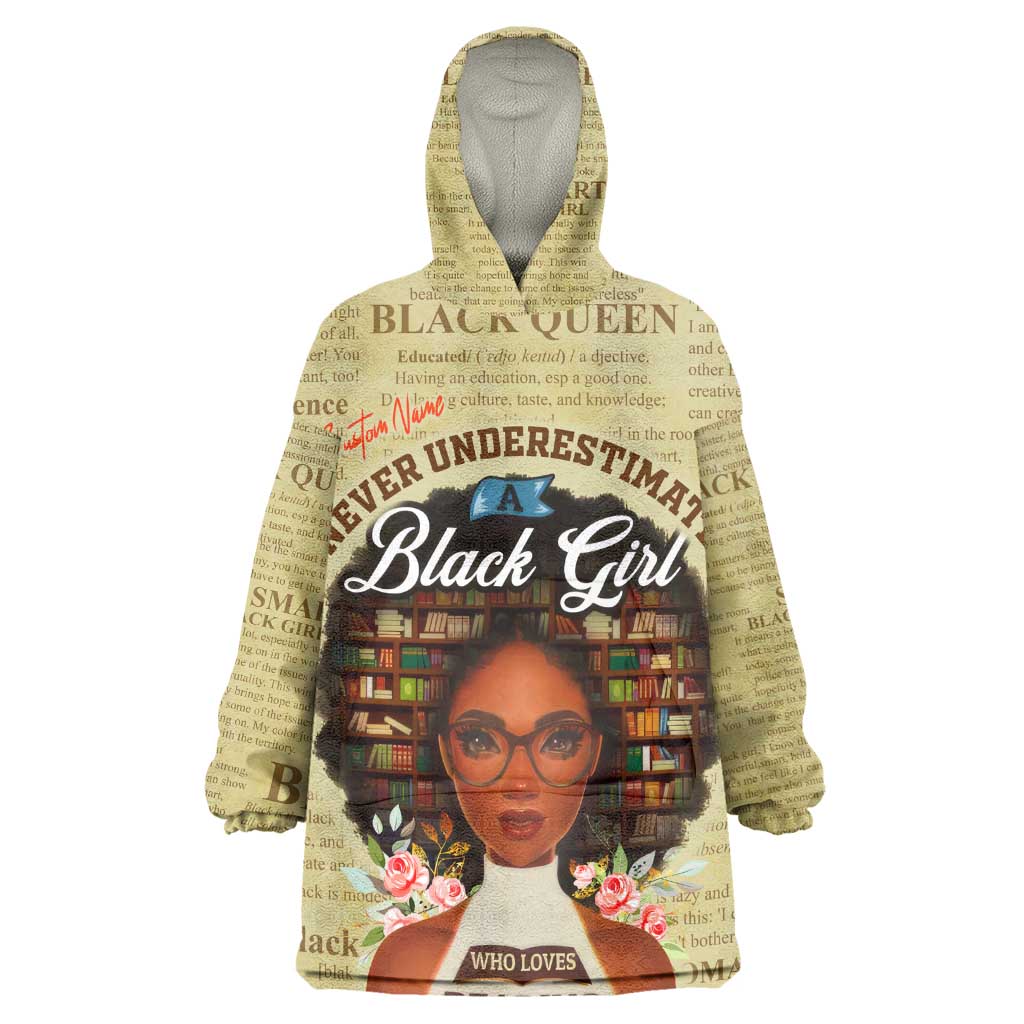 Personalized Black Girl African Wearable Blanket Hoodie Never Underestimate A Book Lover DT02