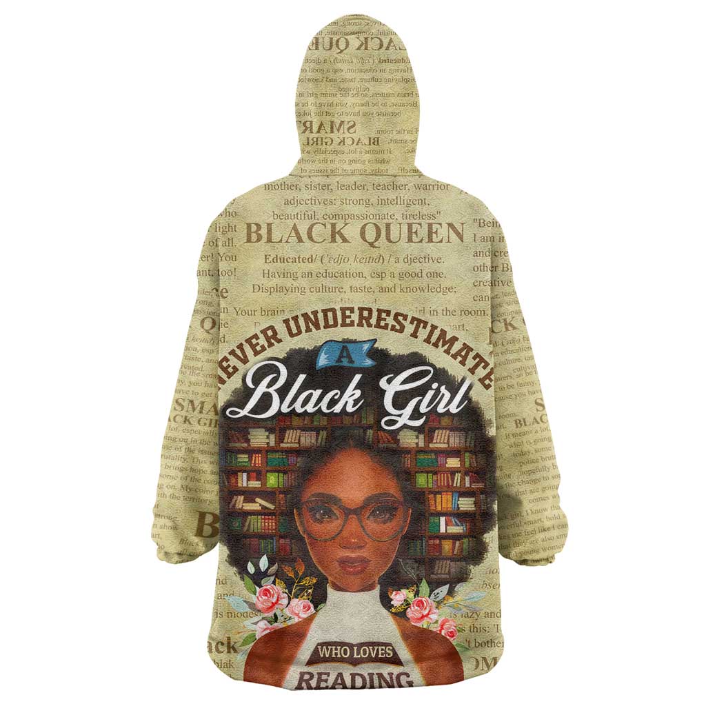 Personalized Black Girl African Wearable Blanket Hoodie Never Underestimate A Book Lover DT02