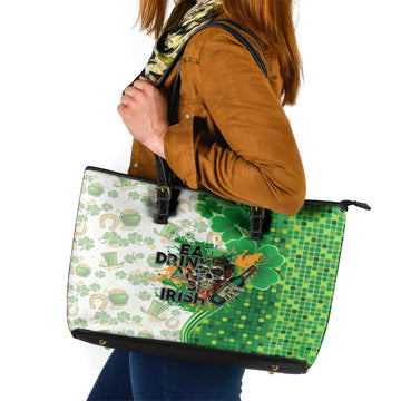 Happy St Patrick's Day Leather Tote Bag Eat Drink and Be Irish DT02