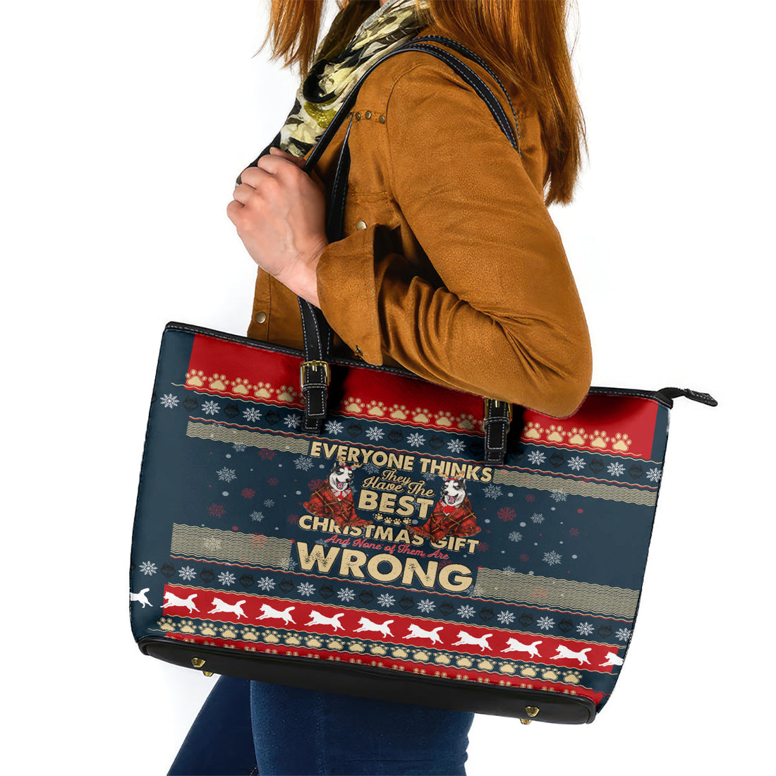 Merry Wet Nosemas Leather Tote Bag Christmas Husky DT02