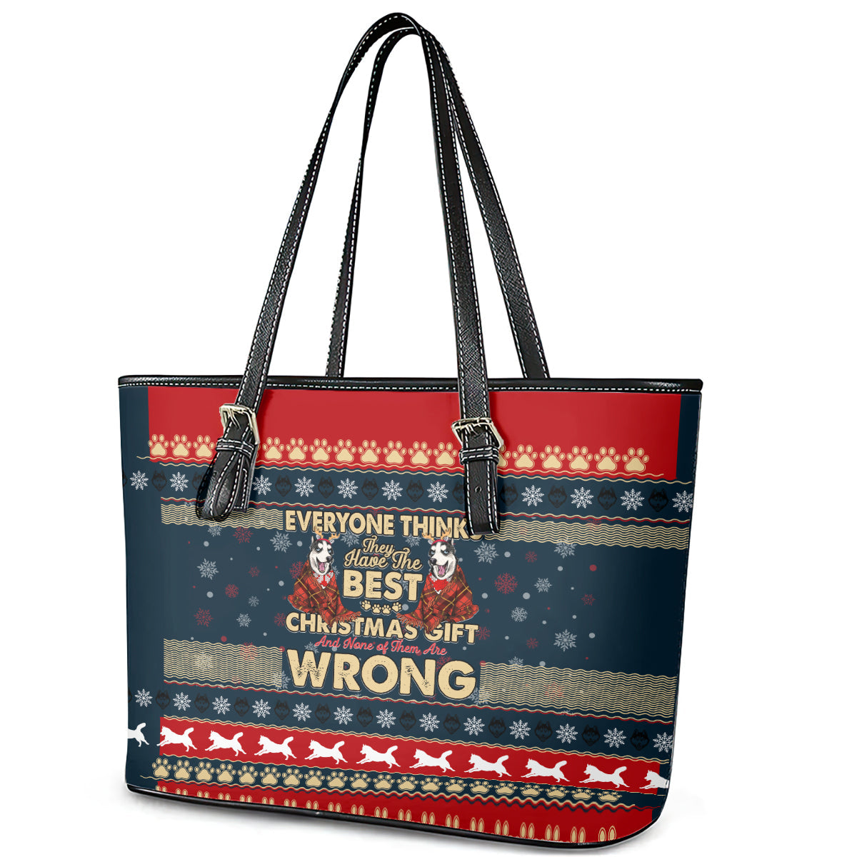 Merry Wet Nosemas Leather Tote Bag Christmas Husky DT02