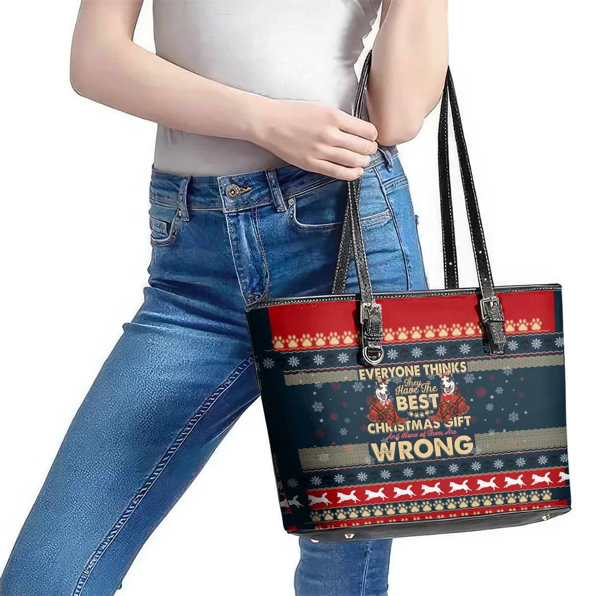 Merry Wet Nosemas Leather Tote Bag Christmas Husky DT02