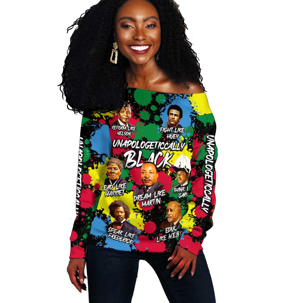 Unapologetically Black Off Shoulder Sweater Civil Rights Leaders DT02