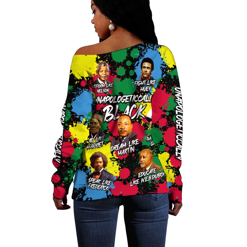 Unapologetically Black Off Shoulder Sweater Civil Rights Leaders DT02