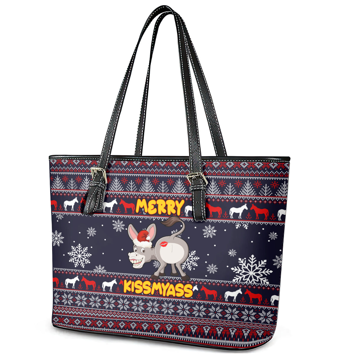 Funny Donkeys Christmas Leather Tote Bag Merry Kissmyass DT02