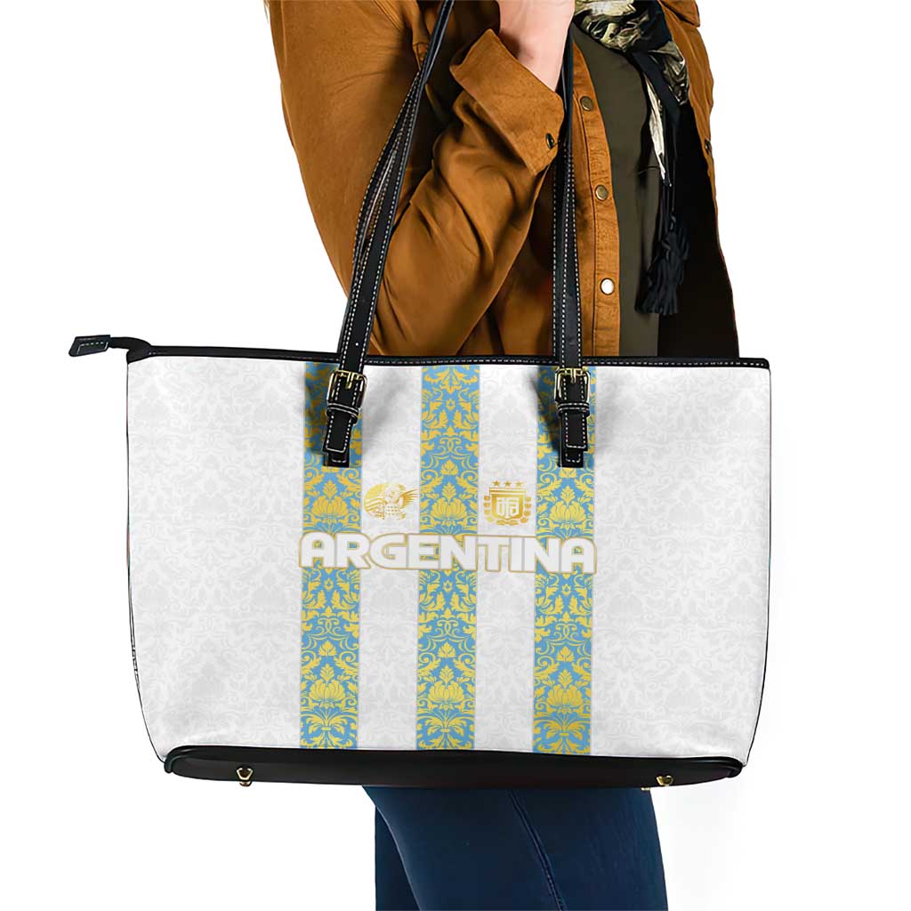 Argentina Football 2024 Leather Tote Bag The White and Sky Blue DT02