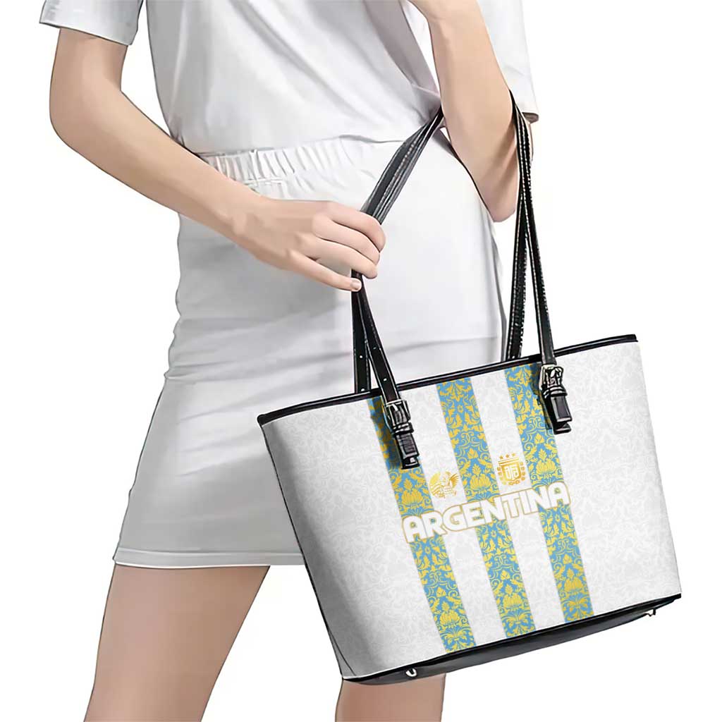 Argentina Football 2024 Leather Tote Bag The White and Sky Blue DT02
