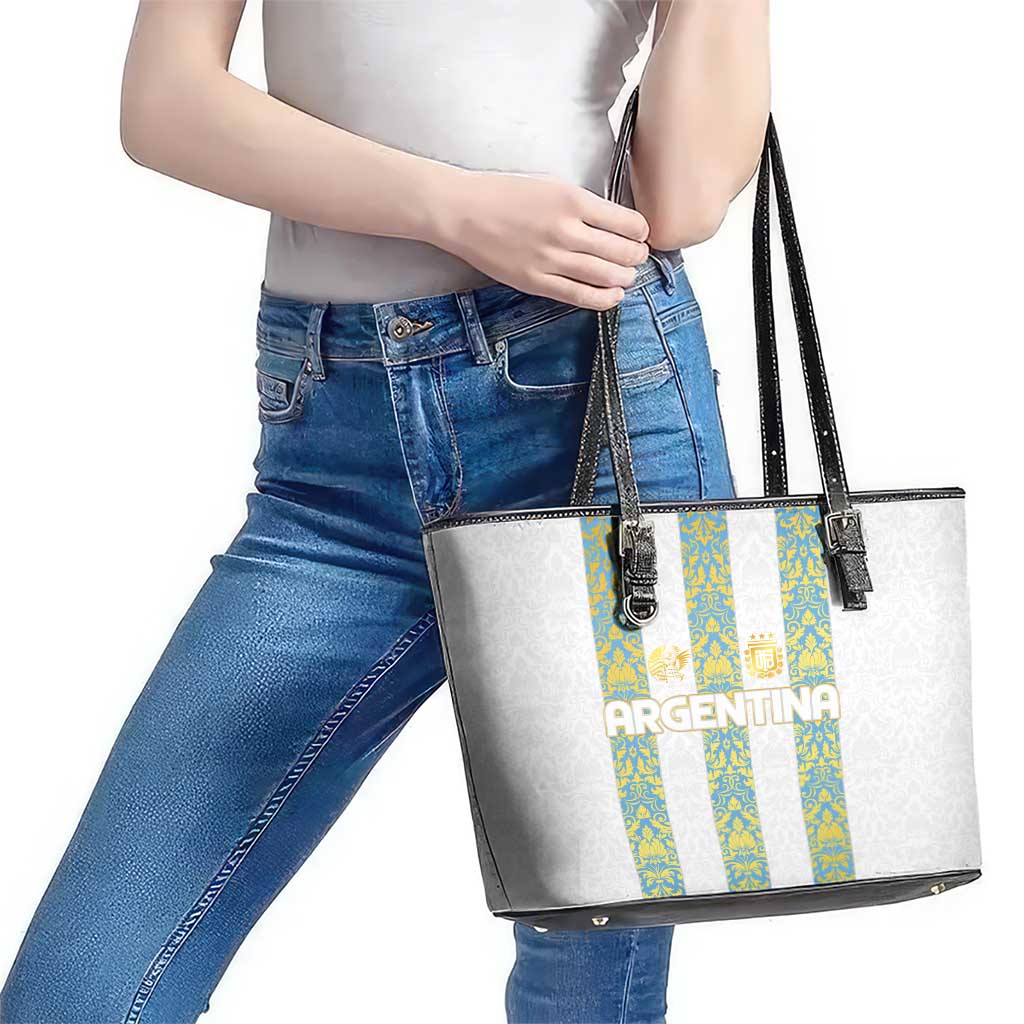 Argentina Football 2024 Leather Tote Bag The White and Sky Blue DT02