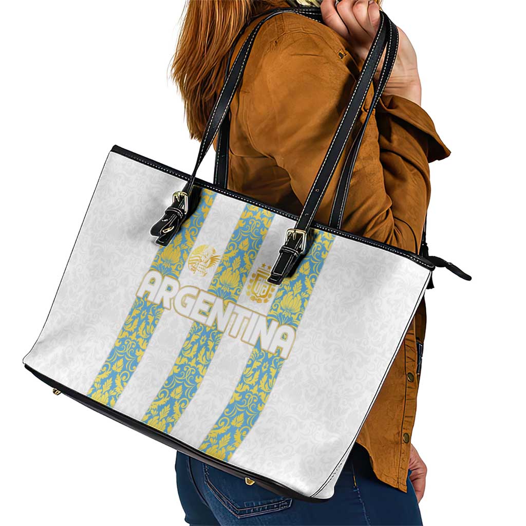 Argentina Football 2024 Leather Tote Bag The White and Sky Blue DT02