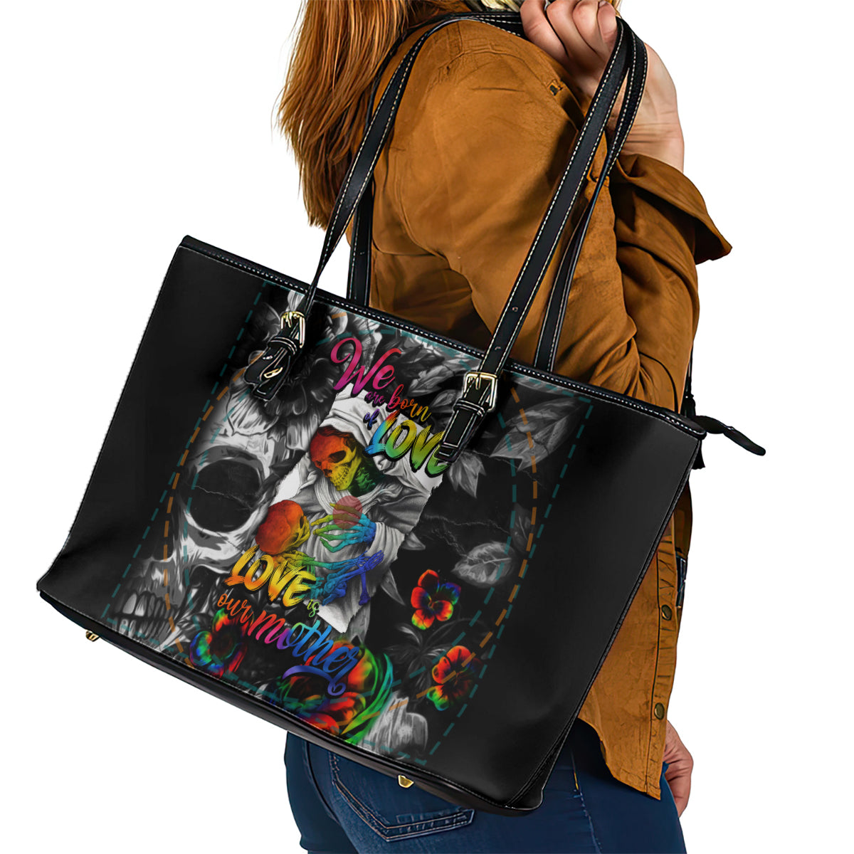 LGBT Leather Tote Bag Lgbt We Are Born Of Love Love Is Our Mother DT02