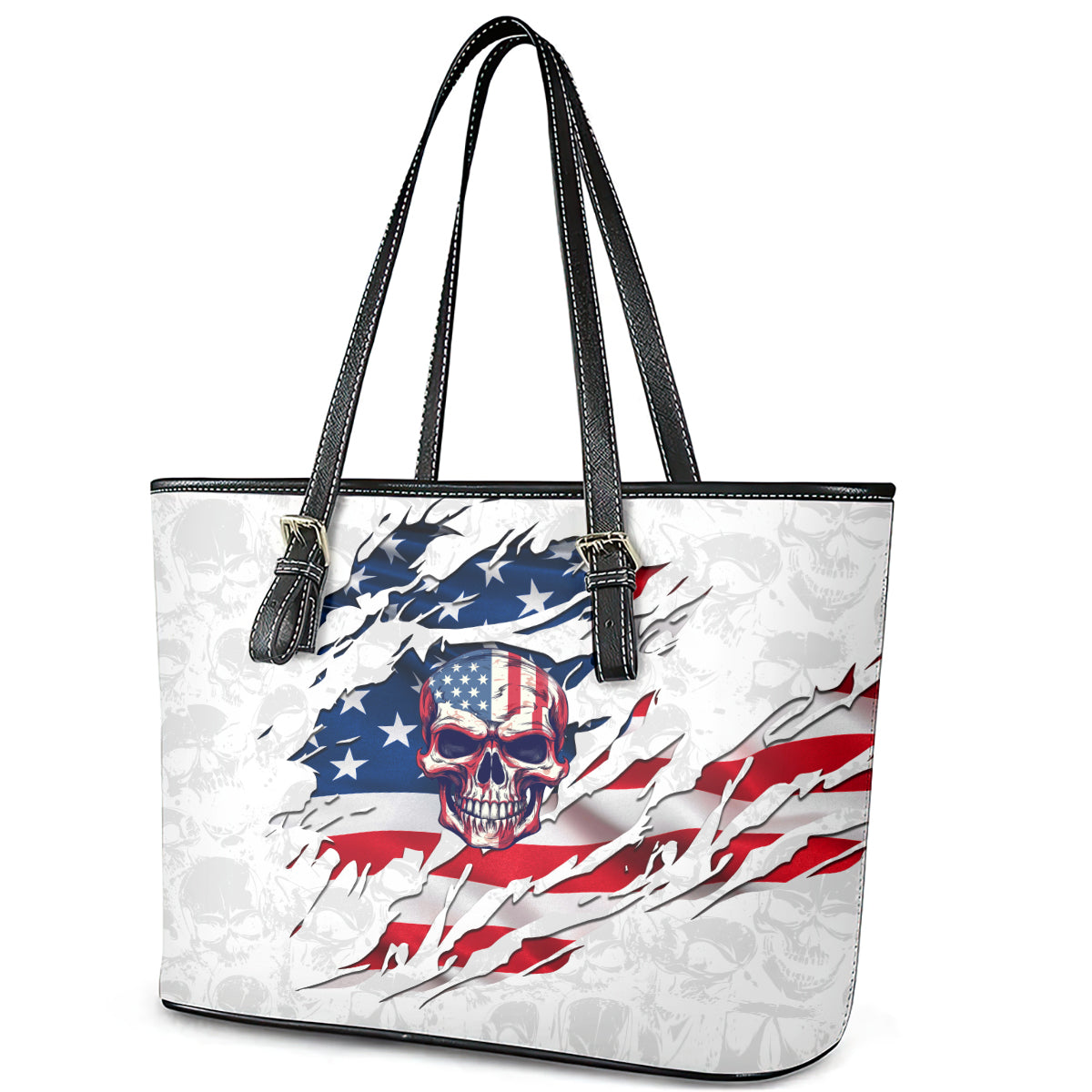 American Flag Skull Leather Tote Bag DT02