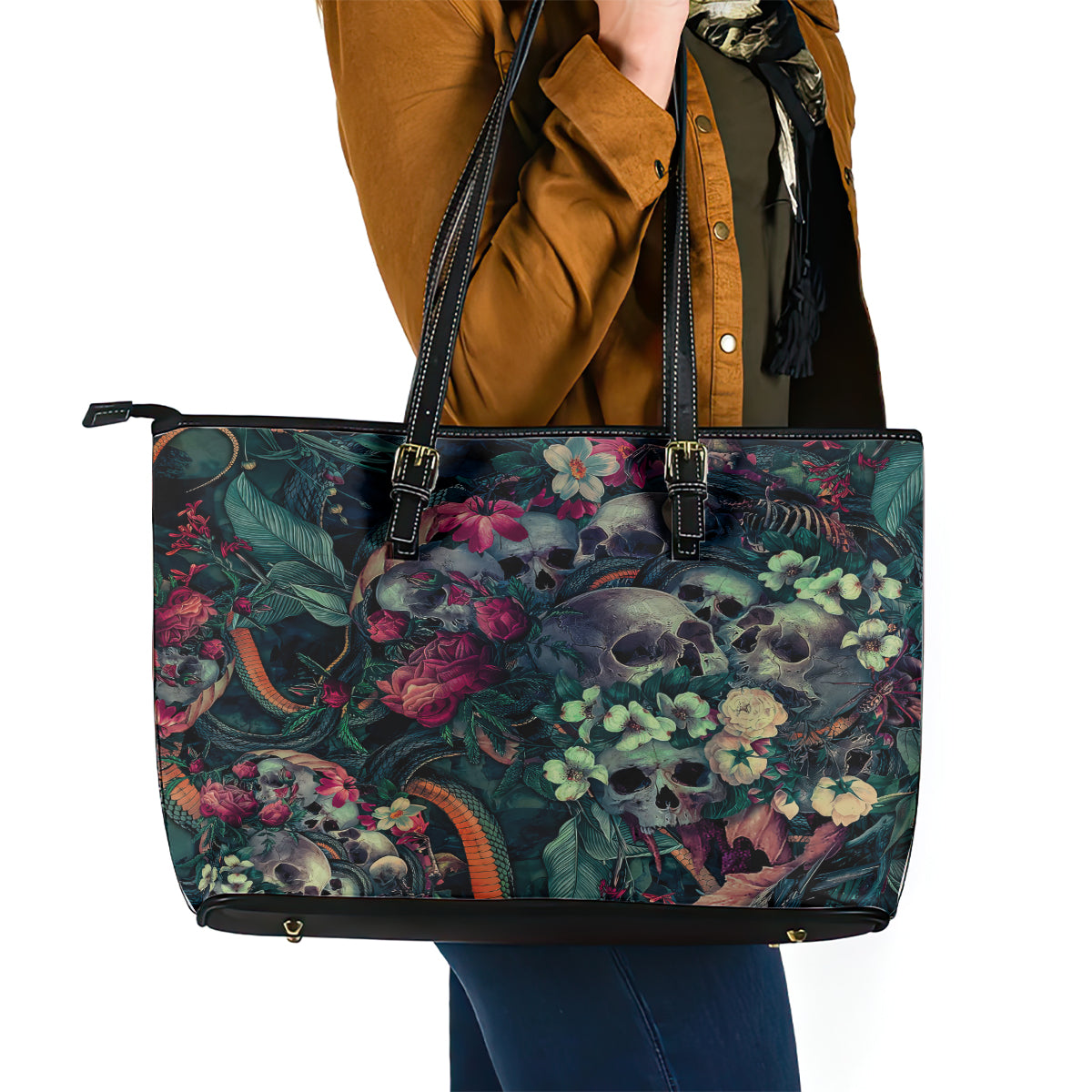 Skulls and Snakes Leather Tote Bag DT02