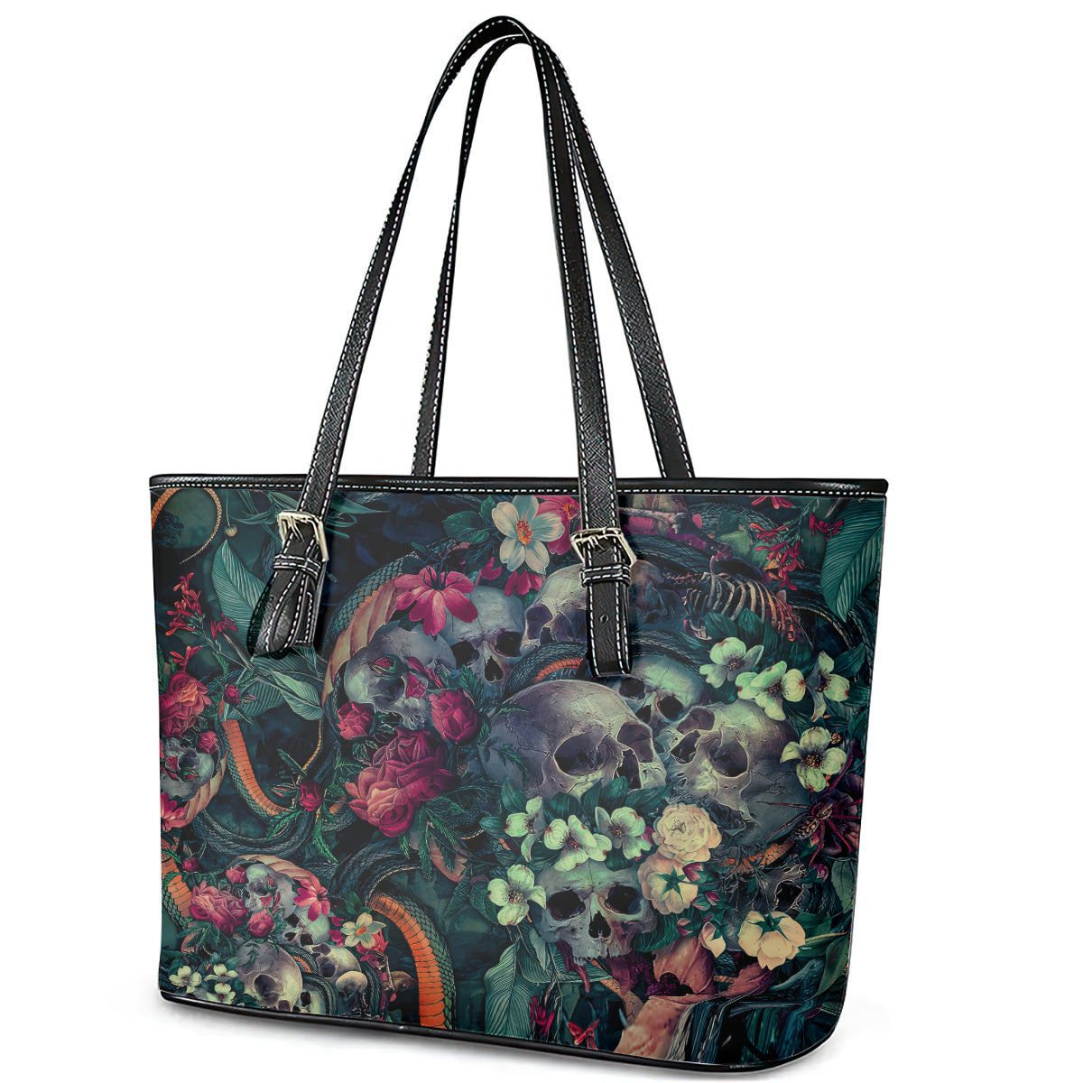 Skulls and Snakes Leather Tote Bag DT02