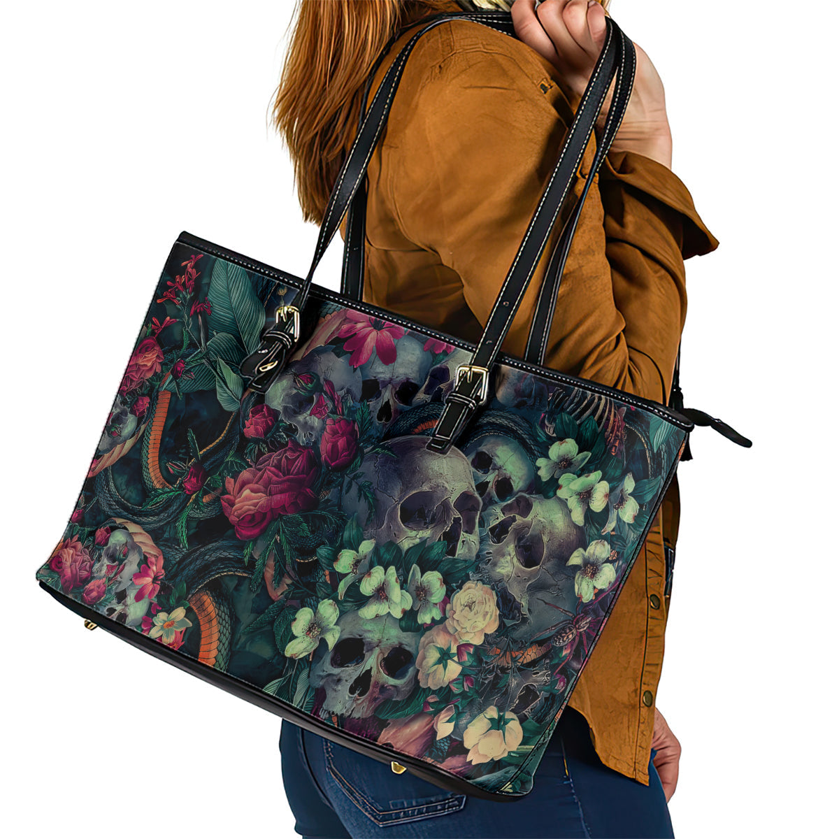 Skulls and Snakes Leather Tote Bag DT02