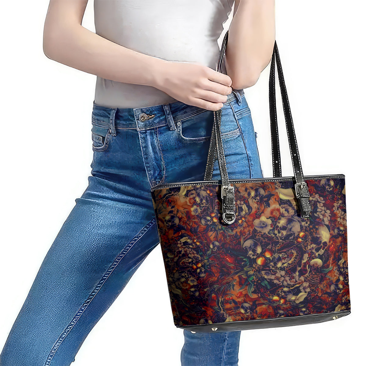 Isabell Skull Art Leather Tote Bag DT02