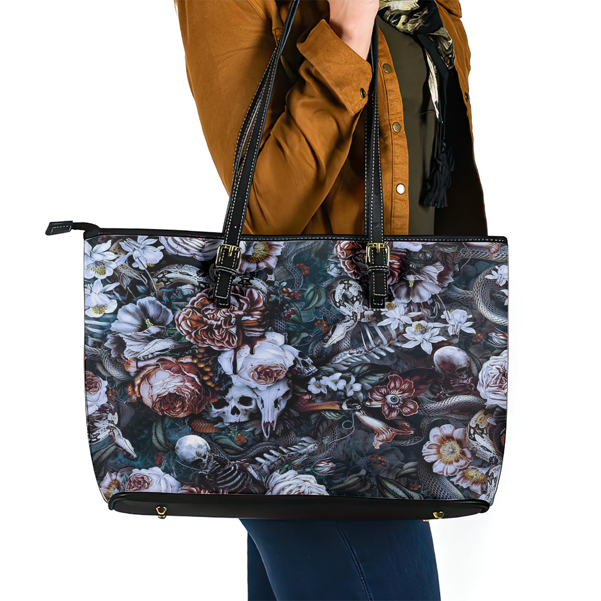 Skulls White Nightmare Leather Tote Bag DT02