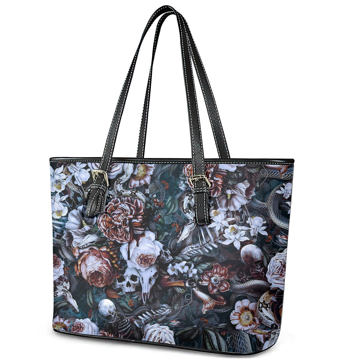 Skulls White Nightmare Leather Tote Bag DT02