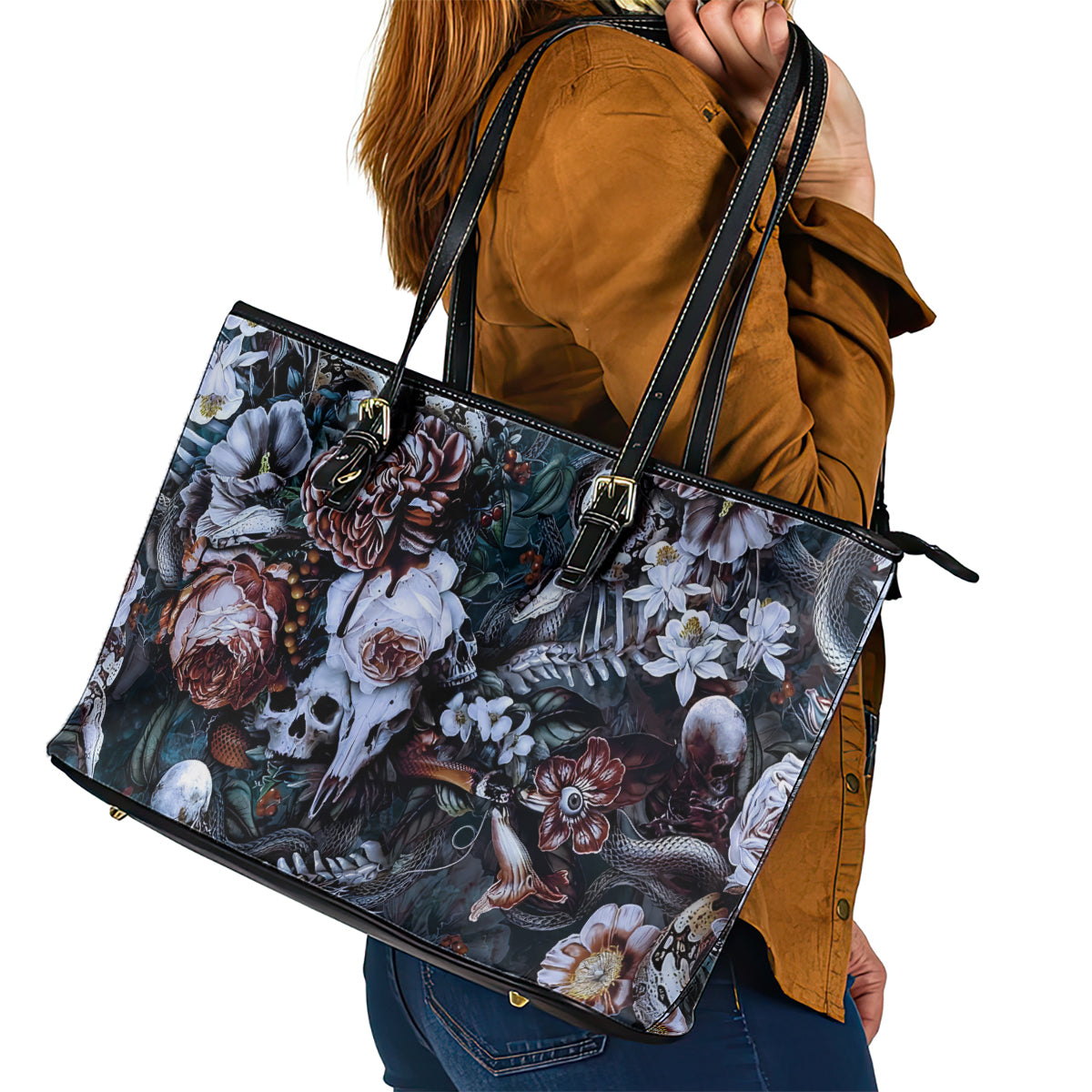 Skulls White Nightmare Leather Tote Bag DT02