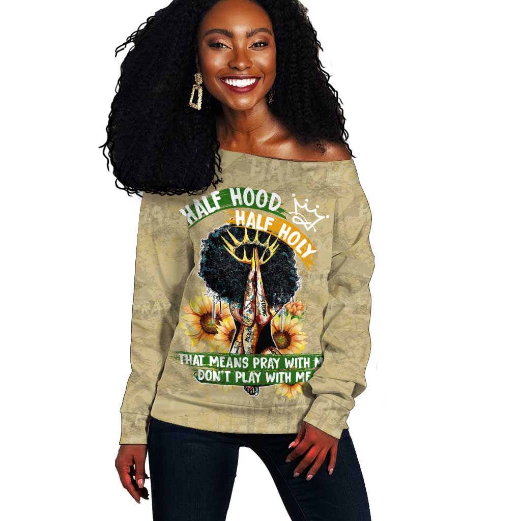 Personalized African Women Off Shoulder Sweater Half Hood Half Holy DT02