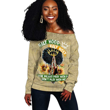 Personalized African Women Off Shoulder Sweater Half Hood Half Holy DT02