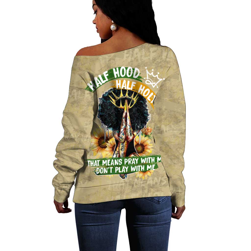 Personalized African Women Off Shoulder Sweater Half Hood Half Holy DT02