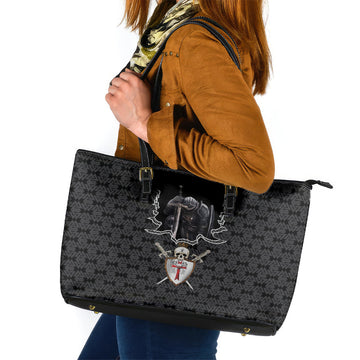 Personalised Knights Templar Warrior Skull Leather Tote Bag DT02