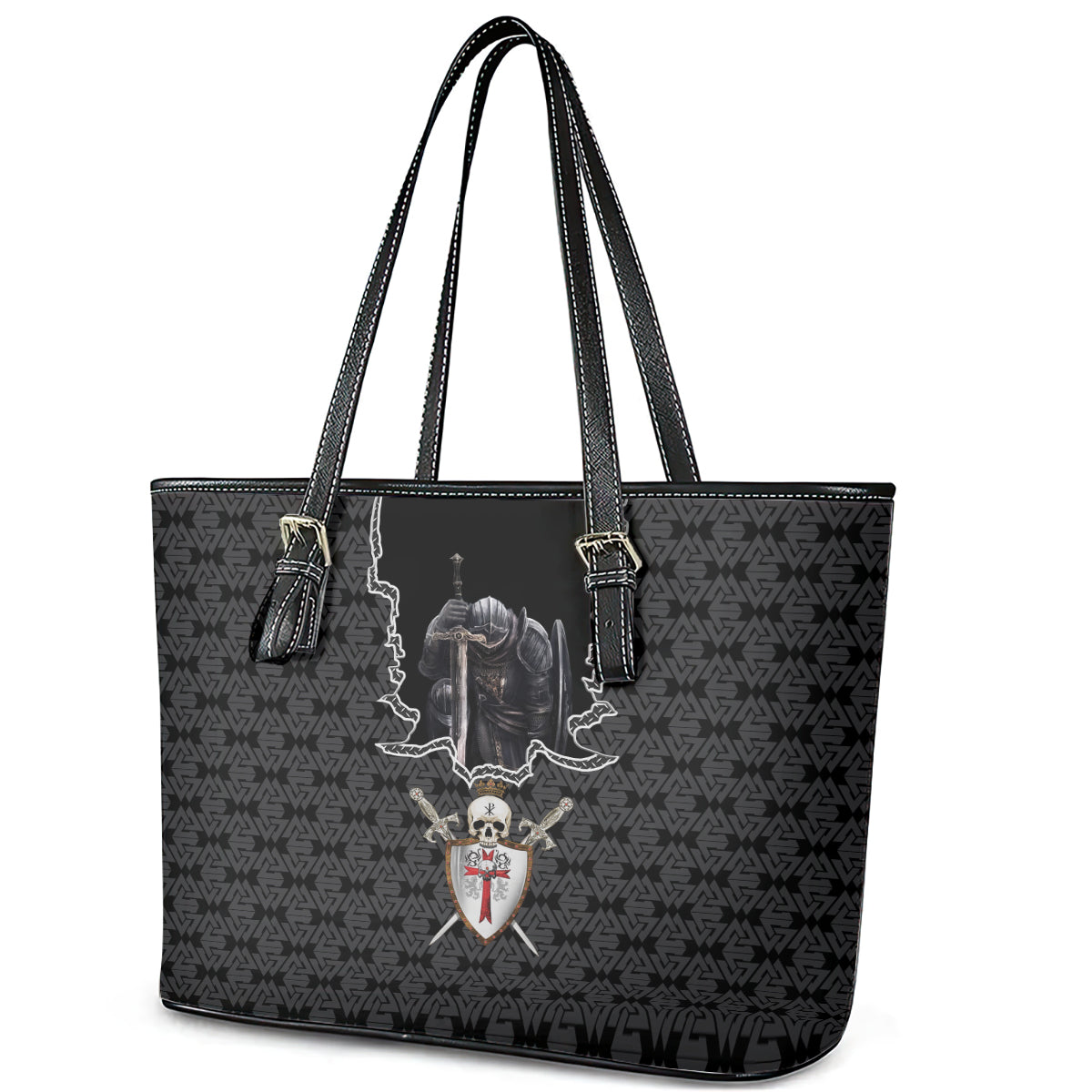 Personalised Knights Templar Warrior Skull Leather Tote Bag DT02