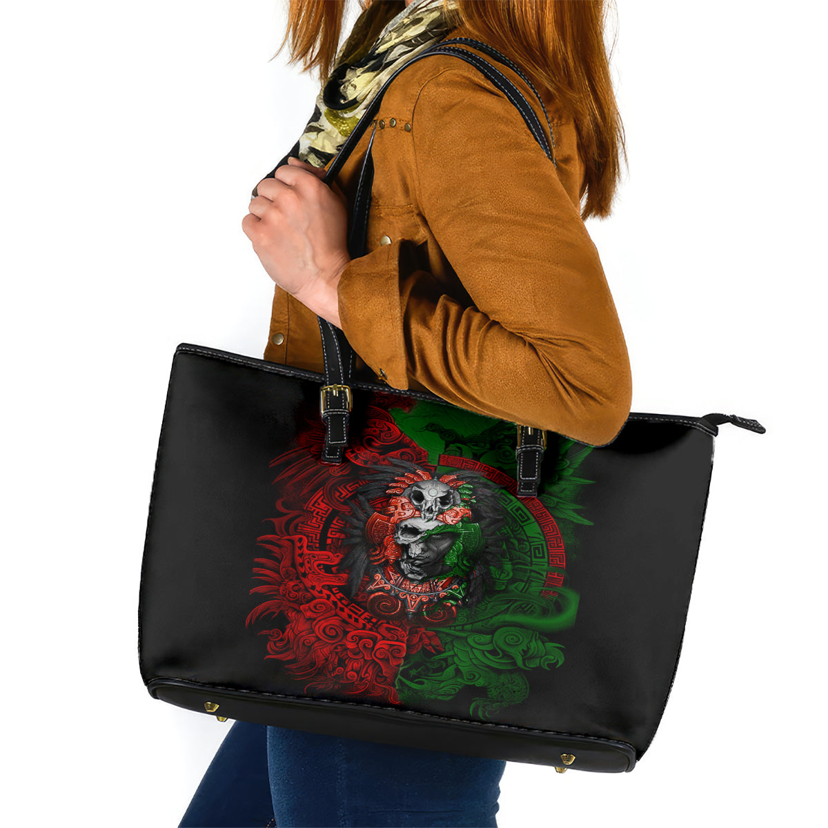 Skulls Aztec Warriors Leather Tote Bag DT02