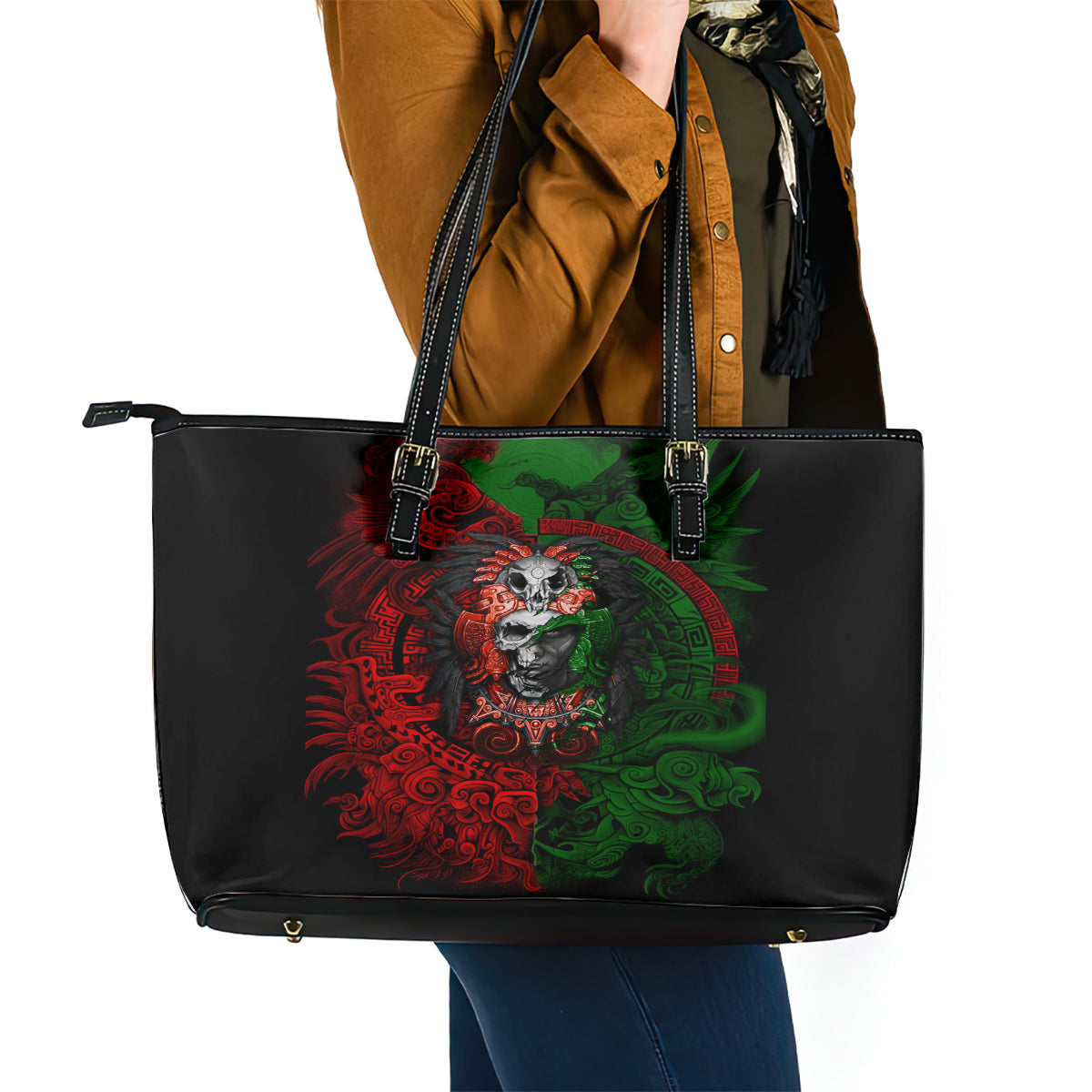 Skulls Aztec Warriors Leather Tote Bag DT02
