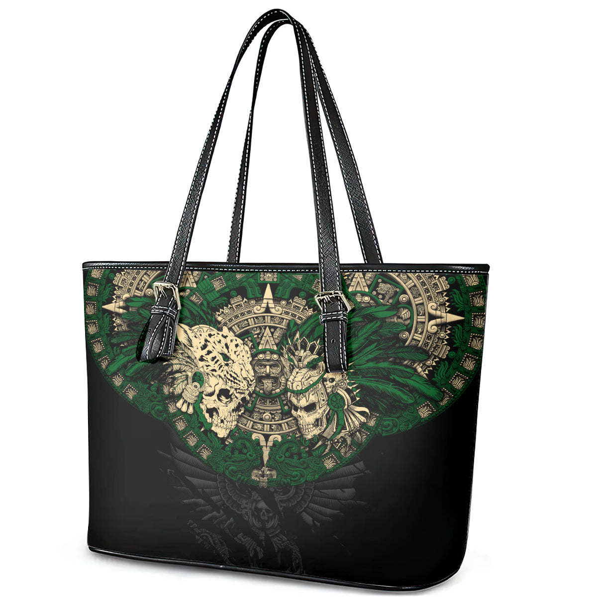 Aztec Warrior Skulls Leather Tote Bag DT02
