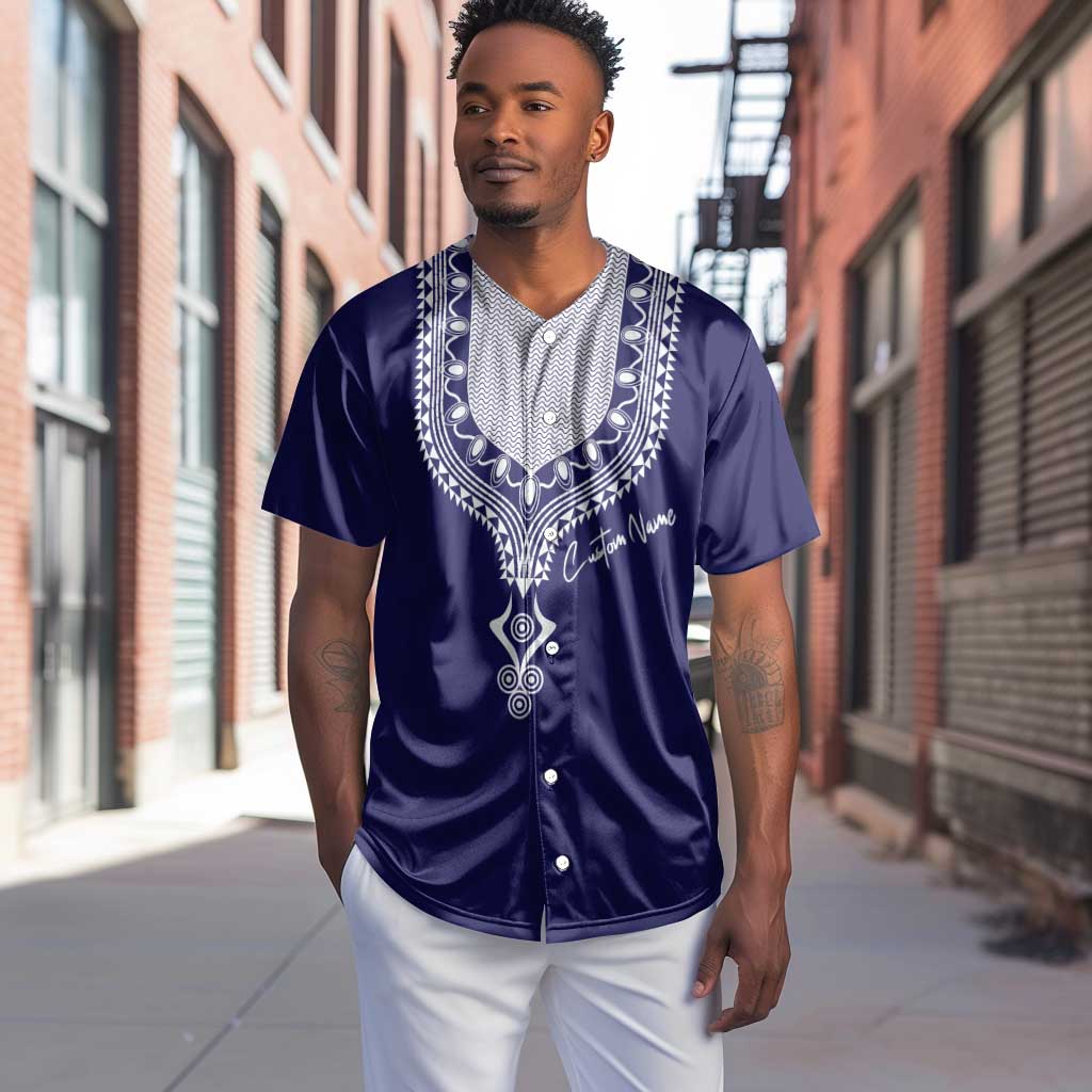 Printed Dashiki African Baseball Jersey Blue DT02
