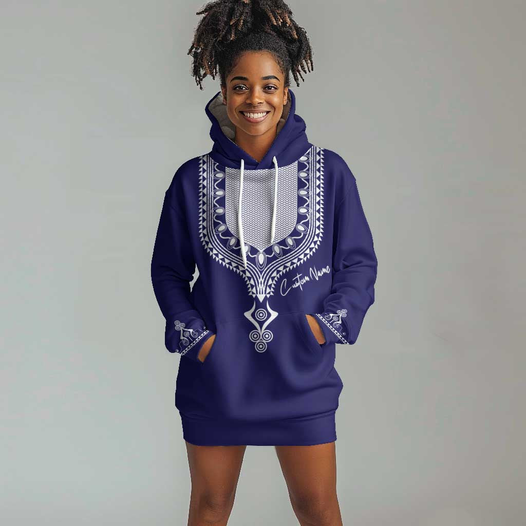 Printed Dashiki African Hoodie Dress Blue DT02