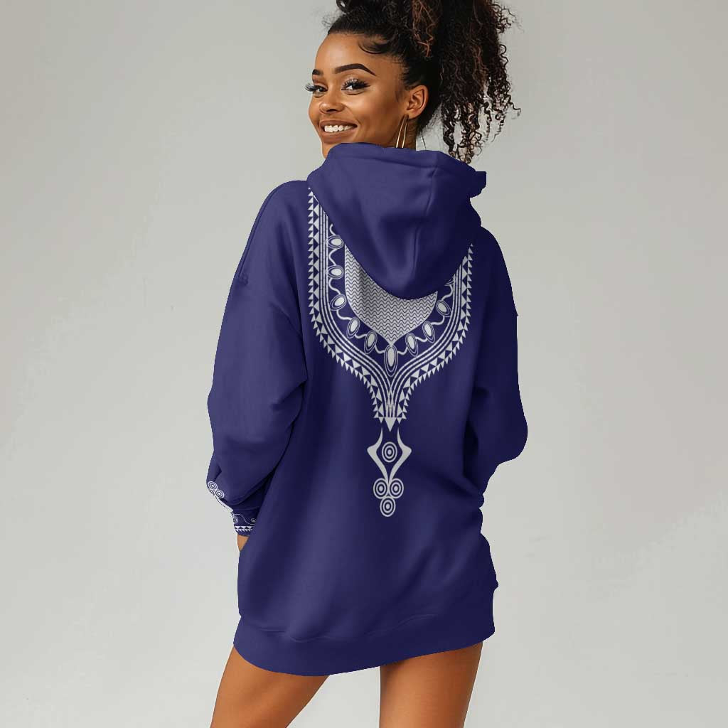 Printed Dashiki African Hoodie Dress Blue DT02