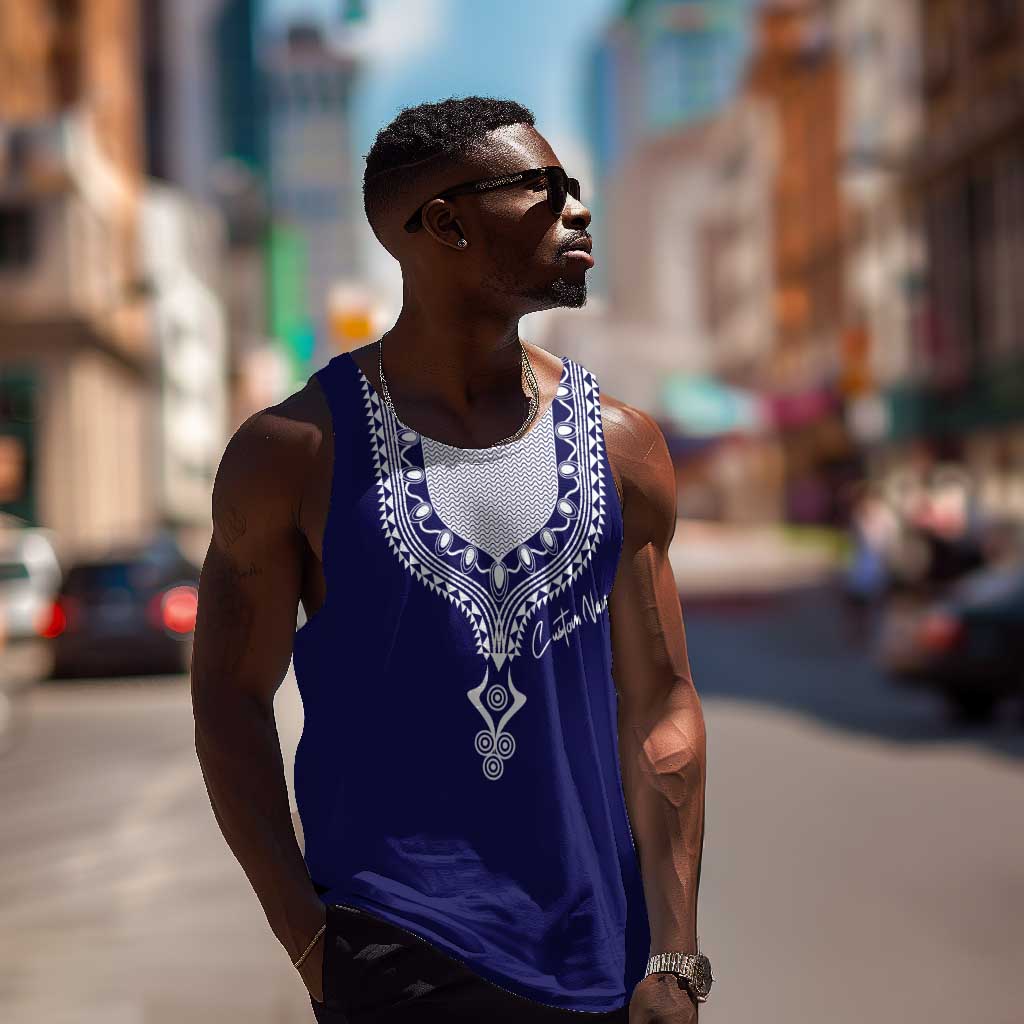 Printed Dashiki African Men Tank Top Blue DT02