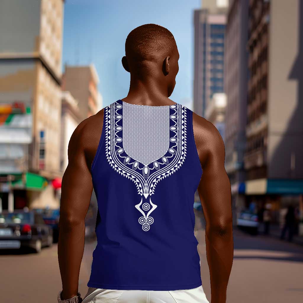 Printed Dashiki African Men Tank Top Blue DT02