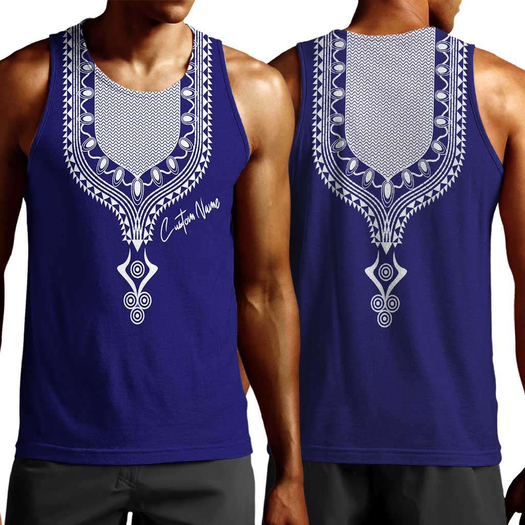 Printed Dashiki African Men Tank Top Blue DT02