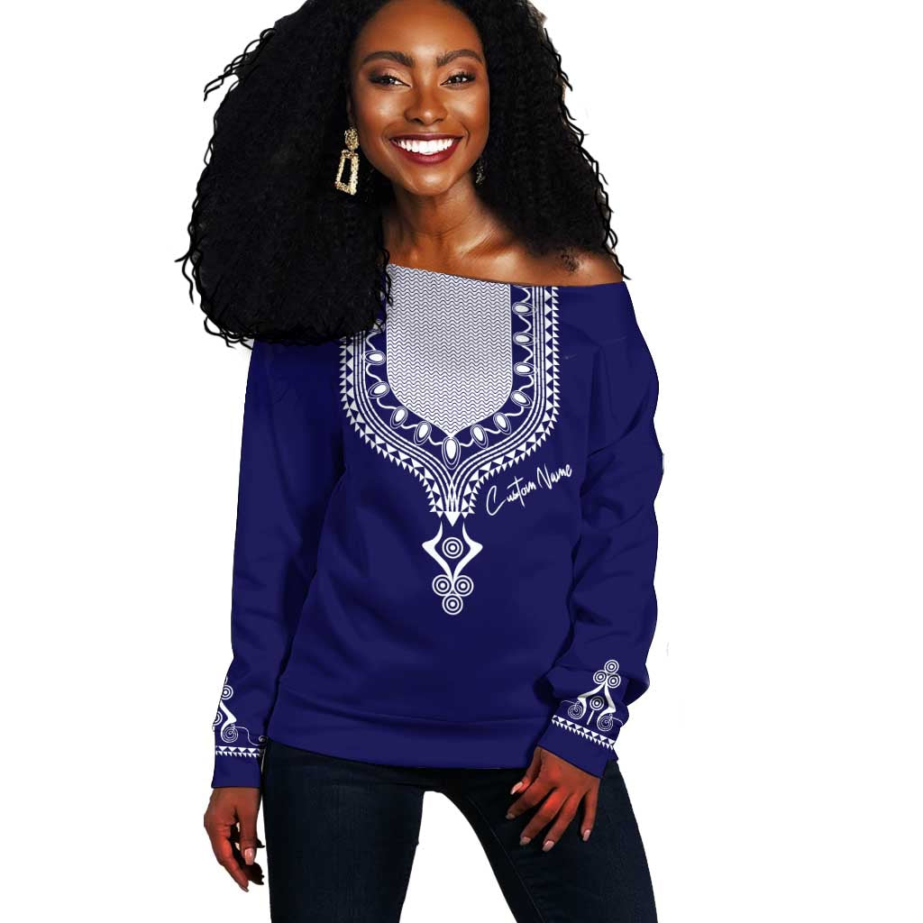 Printed Dashiki African Off Shoulder Sweater Blue DT02