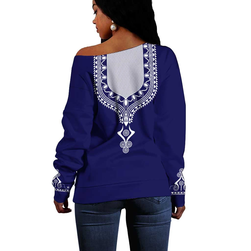 Printed Dashiki African Off Shoulder Sweater Blue DT02